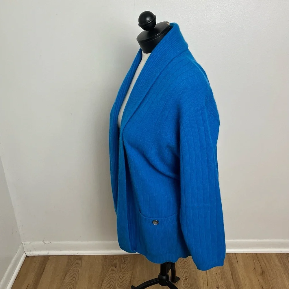 Liz Claiborne Lambswool Rabbit Blue Open Front Ribbed Cardigan Petite Medium‎